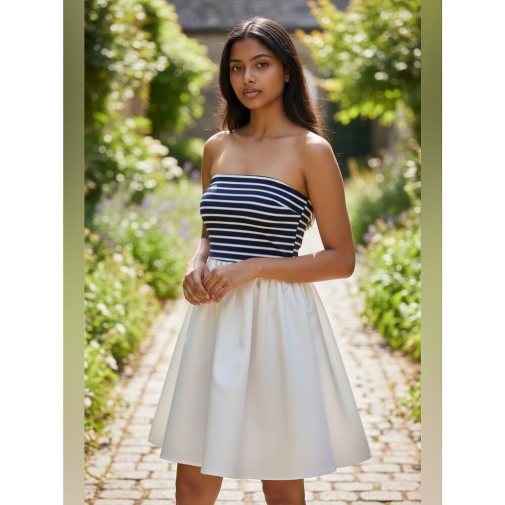 Papaya Blue and White Casual Dress with Subtle Elegance